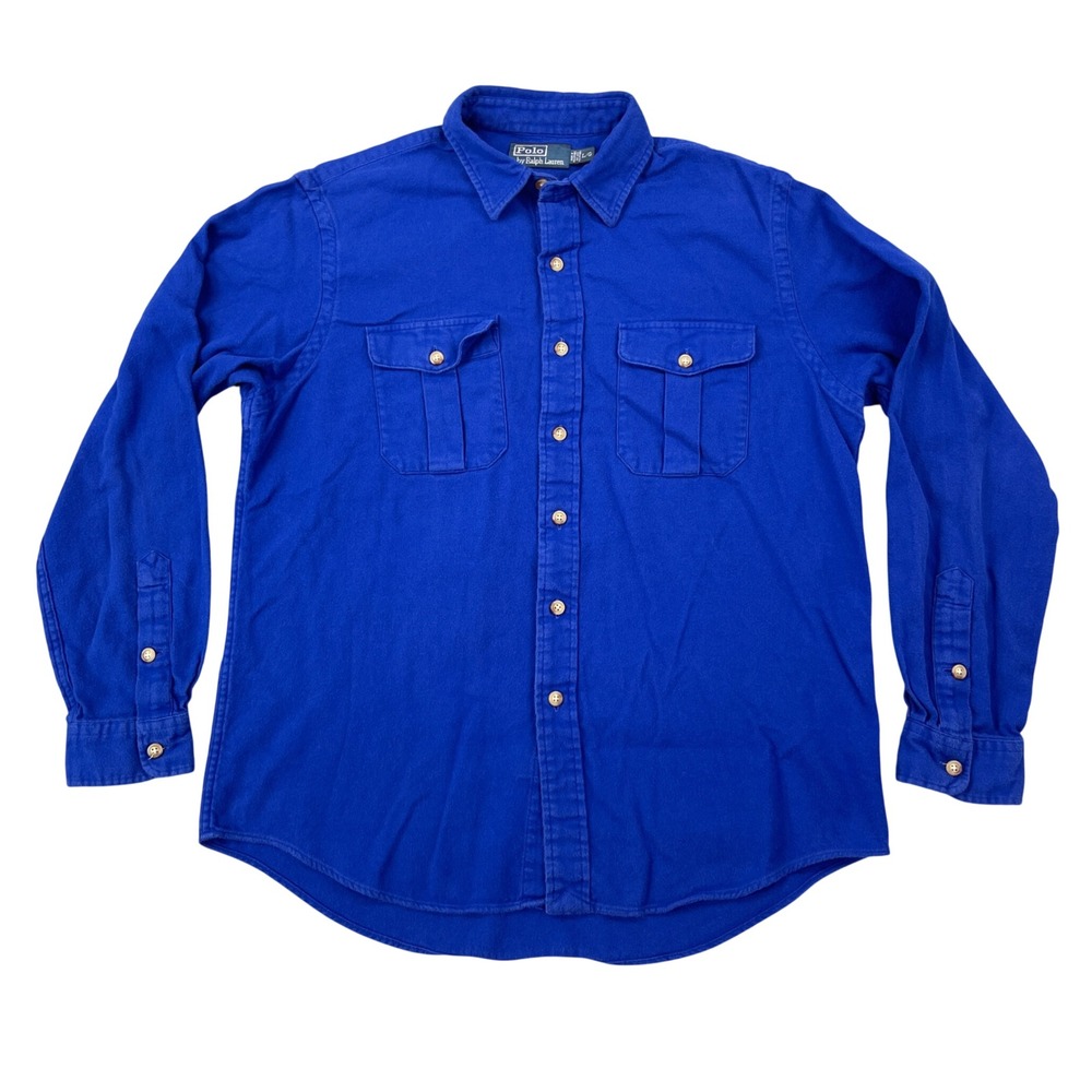 Polo Ralph Lauren Button Down Mens Large Blue Chamois Cotton Long Sleeve Vintage